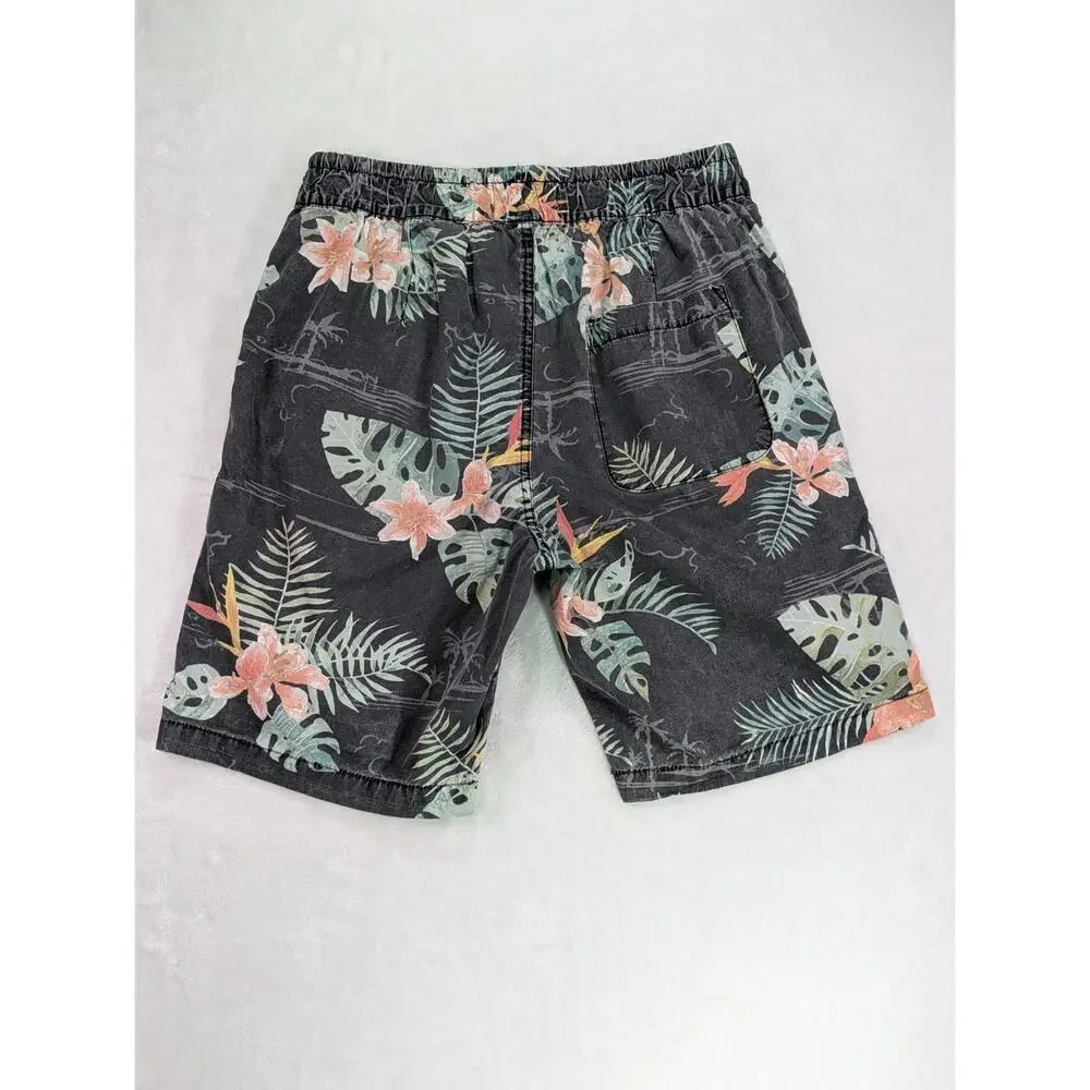 L.O.G.G. H&M Mens Small S Black Tropical Hawaiian Floral Drawstring Shorts Beach